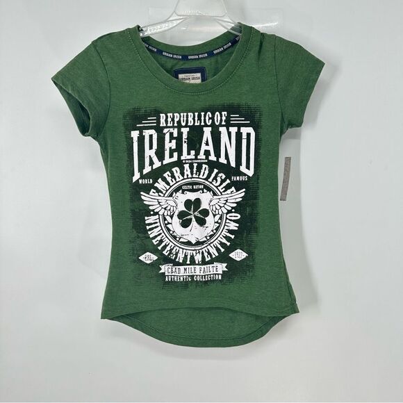 Urban Irish Fashion for Life Green Cap Sleeve Republic of Ireland Graphic Tee - Picture 1 of 9
